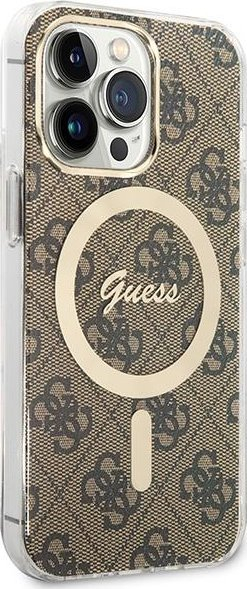 Сет аксесоари Guess GUBPP1, заштитна маска MagSafe за iPhone 13 Pro Max, безжичен полнач, златна боја