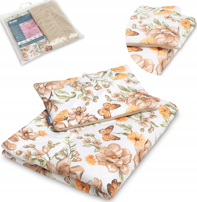 Set krevati për bebe Velvet Cot Set Square, jorgan edhe jastëk, kadife pambuku, bezhë
