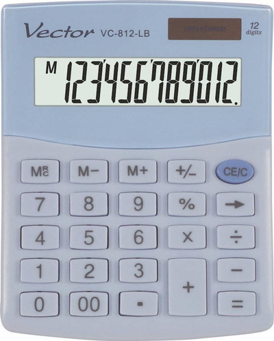 Kalkulator tavoline Vector Smart VC-812 LB, 12 shifra, energji e dyfishtë, gri