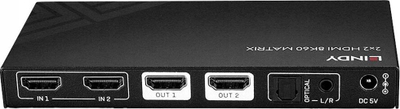Matriks HDMI Lindy 2x2, 8K60, HDR, e zezë