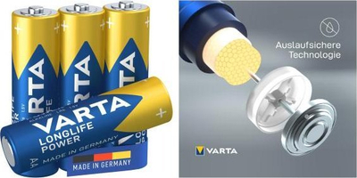 Bateri alkaline Varta Longlife Power AA, 1.5V, paketim 12 copë