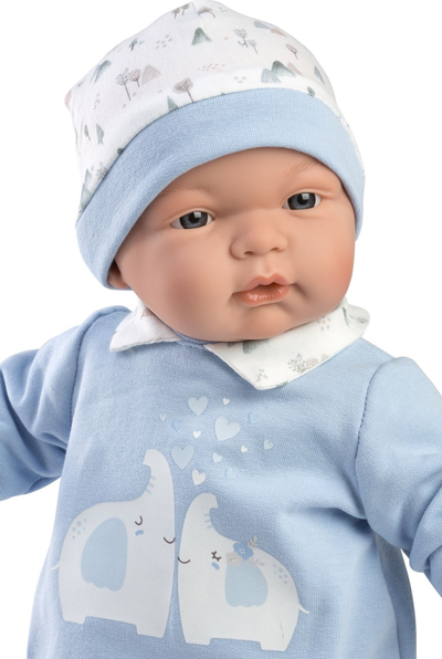 Kukull bebe Llorens Baby Doll Joel, 38 cm, trup pambuku, për fëmijë mbi 3 vjeç