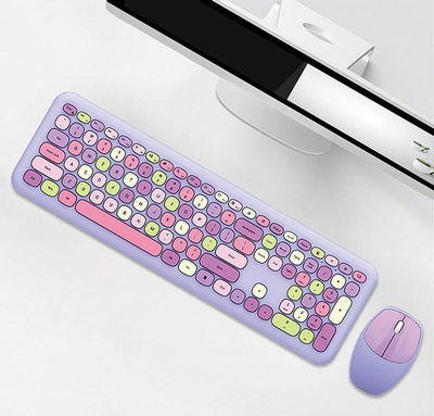 Set tastierë dhe mi MUMUSO 2.4G Wireless, USB, pastel vjollcë
