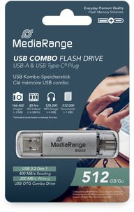 USB flash MediaRange Combo Stick, 512GB, USB A, ngjyrë argjendi
