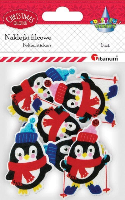 Stickers prej filci me pinguinë, 6 copa, shumëngjyrëshe
