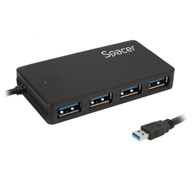 Hub i jashtëm Spacer SPHB-USB-4U30-03, 4x USB 3.0, kabllo 15 cm, i zi