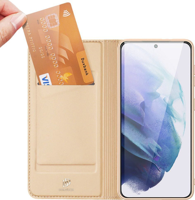 Kufi telefoni Dux Ducis Skin Pro për Samsung Galaxy S22 Plus, lëkurë PU, me qëndrim, ngjyrë gold
