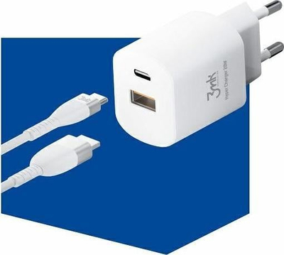 Karikues makine 3MK Car Mobile Phone Charger, 20W, USB dhe USB Type C, i bardhë