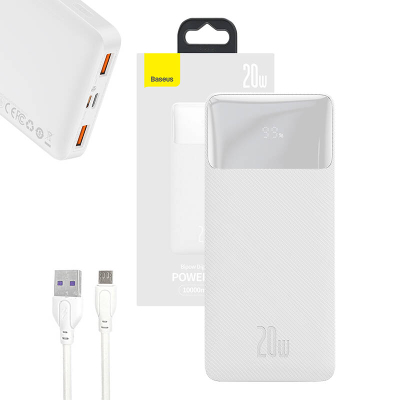 Powerbank Baseus Bipow 10000mAh, 20W (I bardhë)