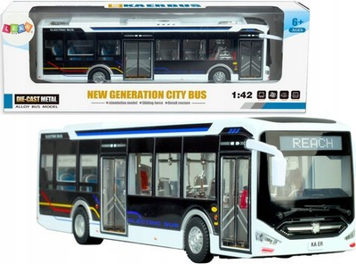 Lodër autobus elektrik LeanToys City Bus, metal die-cast, shkallë 1:42, i bardhë