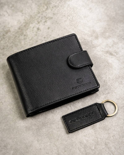 Set portofol dhe varëse çelësash Peterson, lëkurë natyrale, RFID Blocking, i zi
