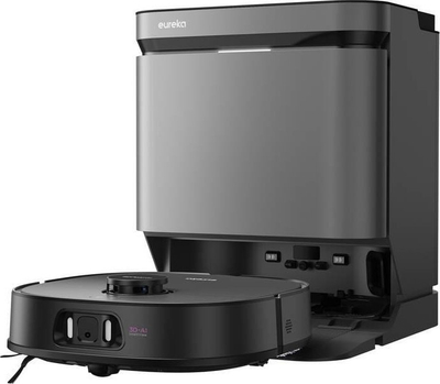 Сет 2 роботски правосмукалки Еурека J15 Pro Ultra, станица за самопразнење, функција за бришење, црна