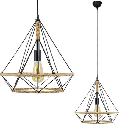 Lampë varëse Elem Loft Pyramid 8802/1, E27 60W, me litar dekorativ, ngjyrë e zezë