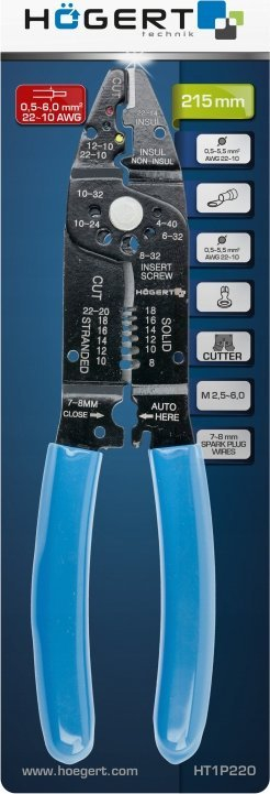 Presa krimpimi Hogert Technik HT1P220, 215mm, 0.5–6mm², blu