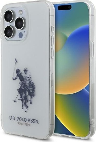 Mbulesë telefoni US Polo Shiny Big Logo për iPhone 15 Pro Max 6.7", polikarbonat, e bardhë