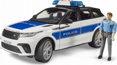 Играчка полициско возило Bruder Range Rover Velar 1/16, со фигура полицаец, модул за светло и звук