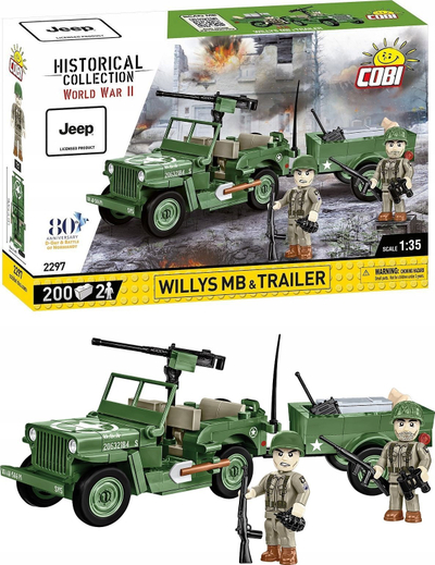 Set ndërtimi COBI Jeep Willys MB me rimorkio, 200 copë, shkalla 1:35, jeshile