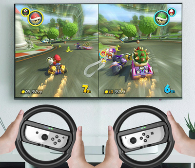Set aksesorë JYS për Nintendo Switch OLED, 2 timona, grip 2 në 1, i zi