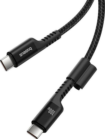 Kabllo karikimi Baseus Fish Eye, USB-C në USB-C, 100W, 1m spiral, e zezë