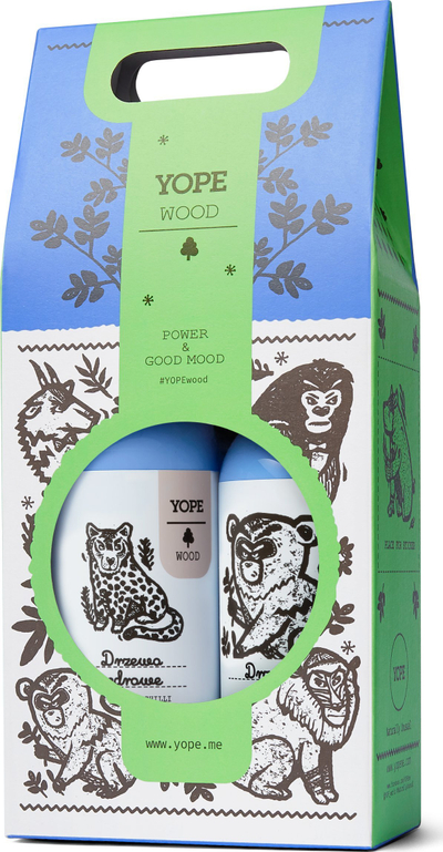 Set për kujdes trupi edhe flokësh YOPE Cedar Gel + Guaiac Shampoo, 400ml + 300ml, me aromë druri