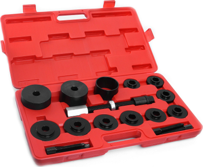 Set veglash për kushineta dhe bushing, 16 copë, valixhe plastike, e kuqe
