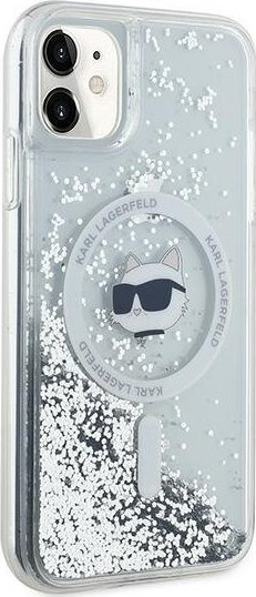 Kapak telefoni Karl Lagerfeld Liquid Glitter Choupette Head, për iPhone 11 XR 6.1", transparent