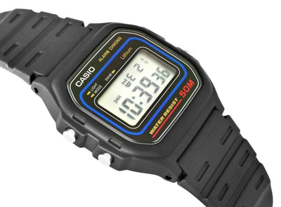 Ora dore Casio Vintage W-59-1VQES, kronograf, mban ujë 50m, e zezë