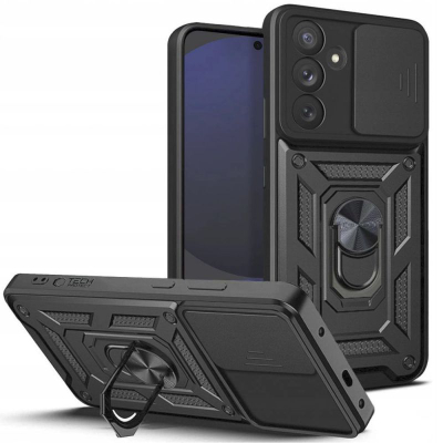 Këllëf telefoni Tech-Protect Camshield Pro për Galaxy S24 FE, me unazë stand, me kapak kamere, i zi