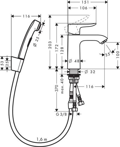 Rubinet lavamani Hansgrohe Metris S 31285000, me dush bideti, krom