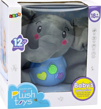 Lodër pelushi interaktive Leantoys Elephant, 19 cm, portokalli