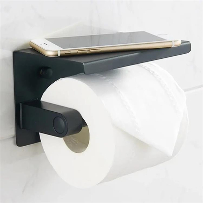 Mbajtës letre higjienike AG887A, me raft, çelik inox, ngjyrë e zezë me ari
