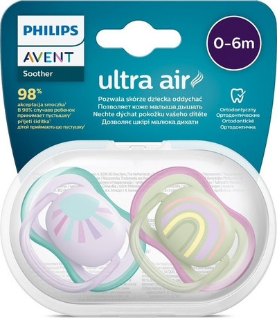 Цуцла за бебе Philips Avent Ultra Air SCF085/59, 0–6 месеци, силикон, сет 2 парчиња, розова