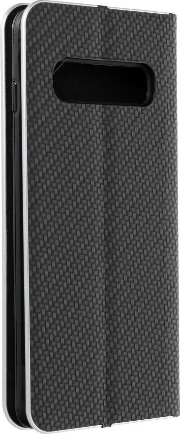 Futrollë LUNA Book Carbon Wallet për Samsung Galaxy S10, stil fiber karboni, me xhepa për karta, e zezë elegante