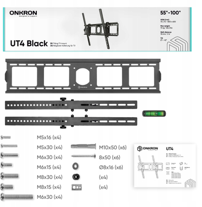 Mbajtëse muri për TV Onkron UT4-B, 55-100", 75kg, e zezë