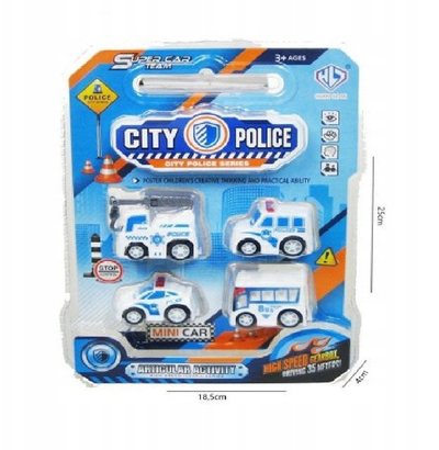 Set lodrash makina policie, 4 copë, 5 cm, shumëngjyrëshe