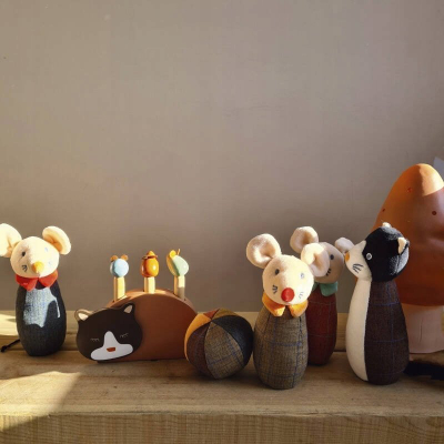 Loja bowling për kalamaj Cat and Mouse, set me mace dhe mi, material pelushi, shumëngjyrëshe