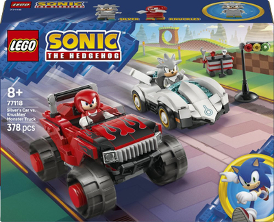 Set ndërtimi LEGO Sonic the Hedgehog Silver’s Car vs Knuckles’ Monster Truck 77118, 378 copë, shumëngjyrësh