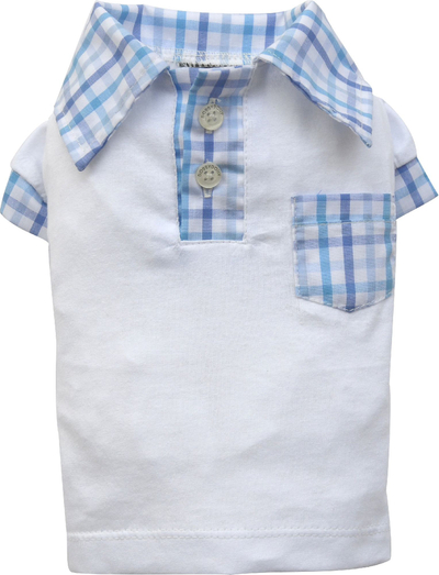 Bluzë polo për qen DoggyDolly, L, 31-33cm/46-48cm, e bardhë