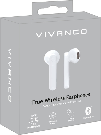 Kufje Vivanco 60599 True Wireless, Bluetooth 5.0, 14 orë bateri, të bardha