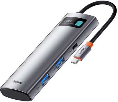 HUB multifunksional Baseus HUB Metal Gleam Series 7in1 - USB-C PD 100W, USB-C, 2xUSB 3.0, HDMI, SD / TF, gri