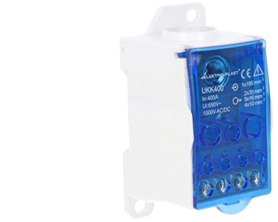 Bllok shpërndarës ELEKTRO-PLAST UKK-400, 400A, për shinë DIN, gri