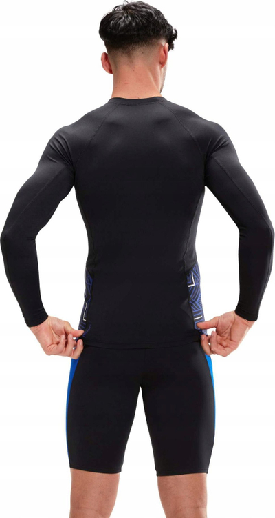 Bluzë noti për burra Speedo ECO Endurance+ Splice, me mëngë t’gjata, UPF40+, e zezë me blu