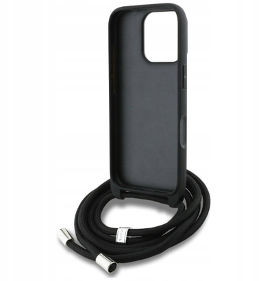 Kapak telefoni Karl Lagerfeld Crossbody, për iPhone 16 Pro Max, lëkurë Saffiano, i zi