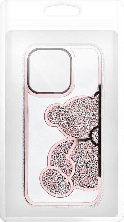 Mbajtëse telefoni Teddy Bear për iPhone 13 Pro, PU TPU, rozë