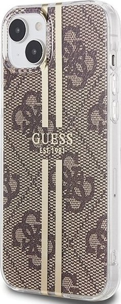 Kapak telefoni Guess IML 4G Gold Stripe për iPhone 15 Plus / 14 Plus, kafe