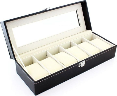 Kuti për ora “Box Case”, 6 vende, me kapak xhami, e zezë