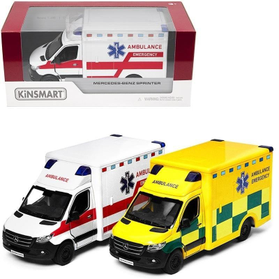 Lodër ambulance Kinsmart Mercedes-Benz Sprinter, metal, pull-back, shumëngjyrëshe