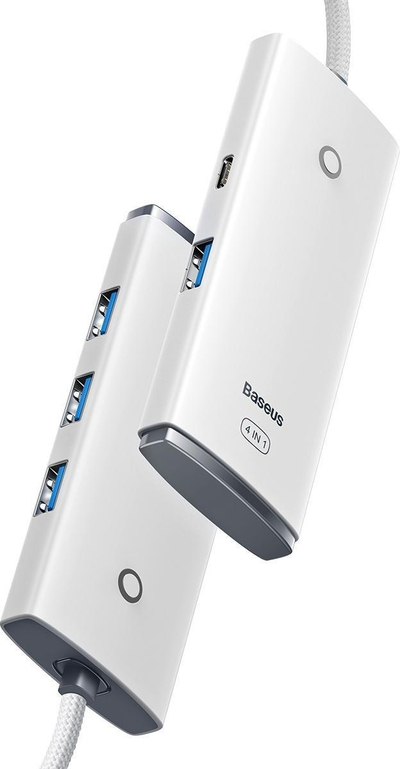 HUB USB Type-C Baseus WKQX030301, 4x USB 3.0, kabllo 25 cm, i bardhë