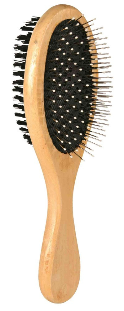 Furçë dyanshme për qentë dhe macet Trixie, tel dhe najlon, 6 x 21 cm, dru