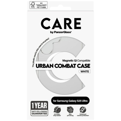 Mbulesë PanzerGlass CARE Flagship Urban Combat, e pajtueshme me karikim Qi, për Samsung Galaxy S25 Ultra, transparente e bardhë